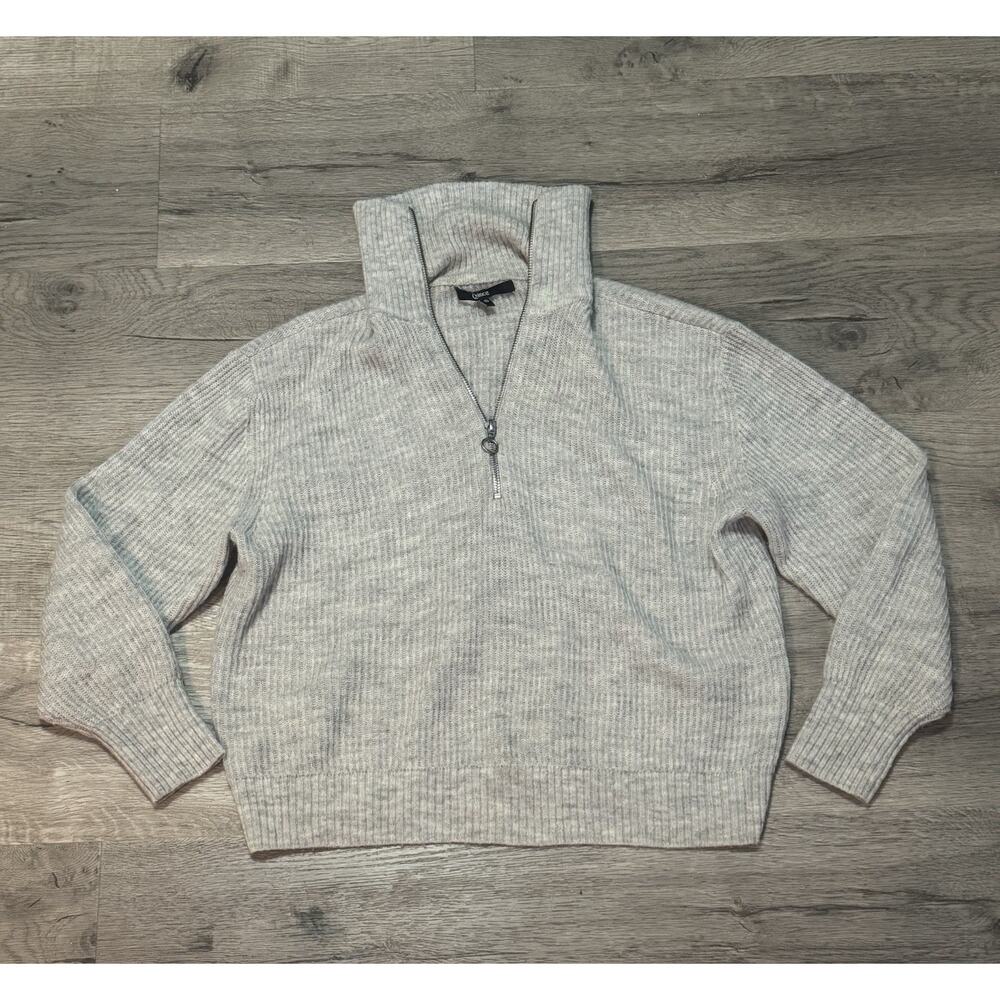 Quince Women's Grey Ribbed Half Zip Mock Neck Sweater S Merino Wool Alpaca Blend